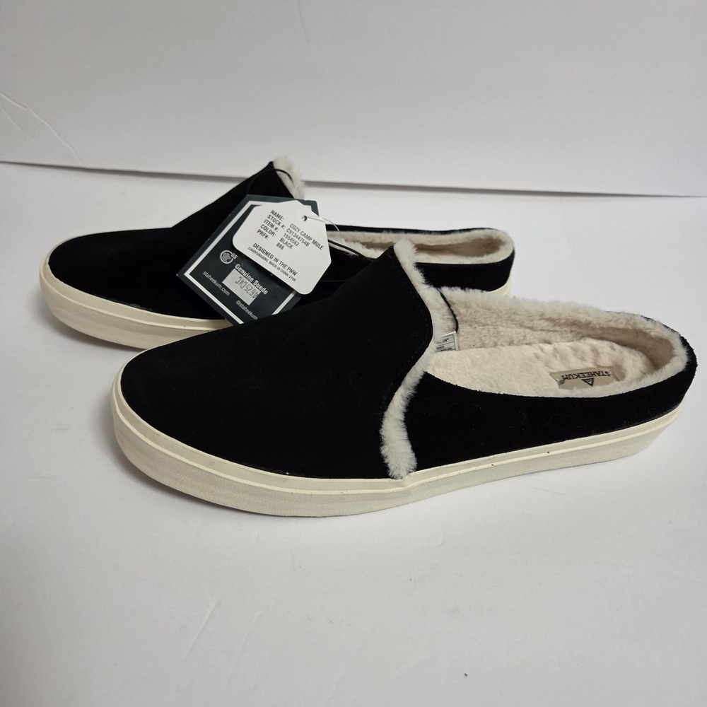 NWT Black Suede Cozy Camp Plush Lined Mules STAHEEKUM 10 Memory Foam Comfort Min